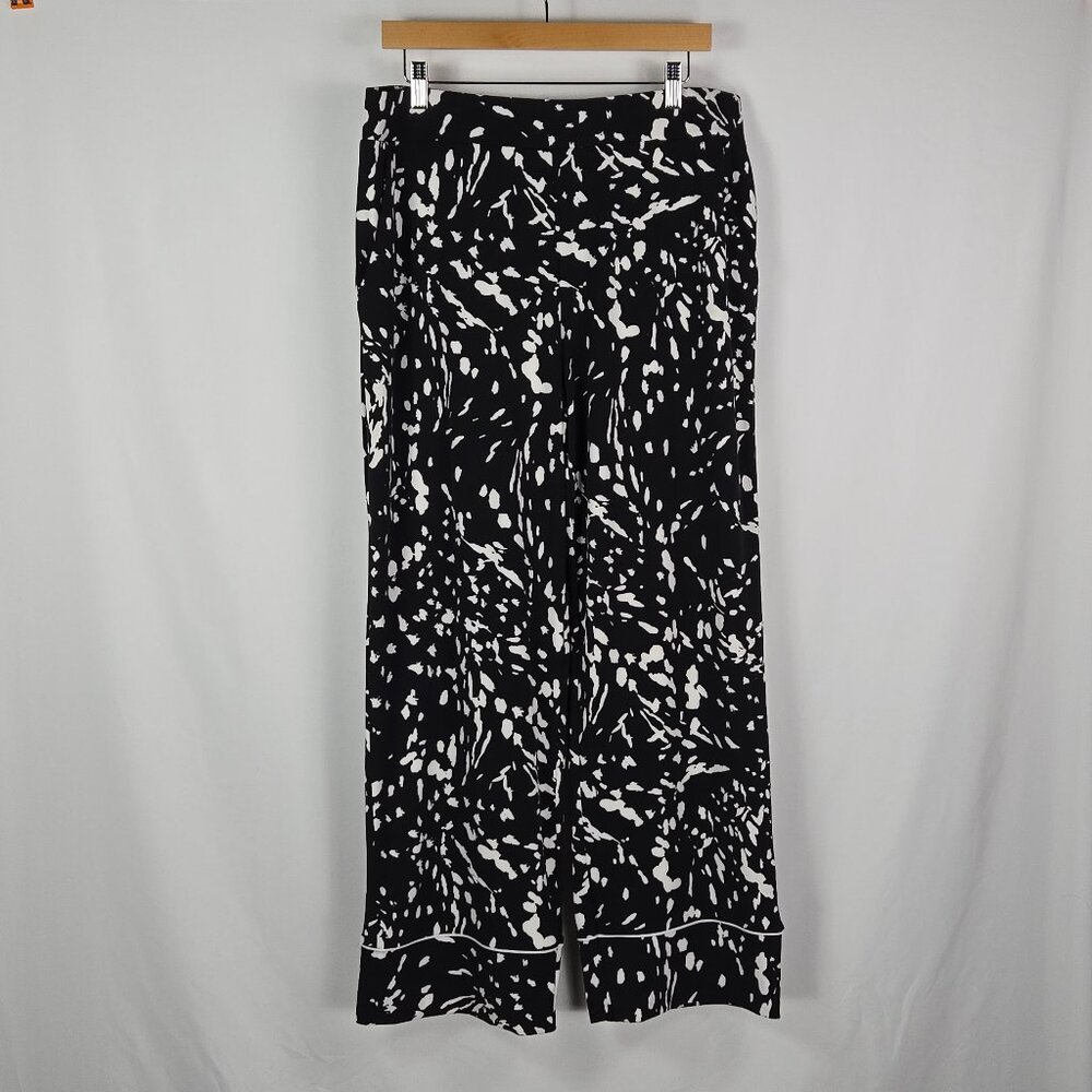 Alfani Wide-Leg Pants Black White‎ Abstract Print Size L Stretch Pull-On Comfort